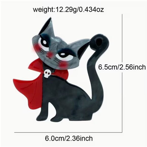Acrylic Vampire Cat Halloween Brooch - Picture 2 of 2